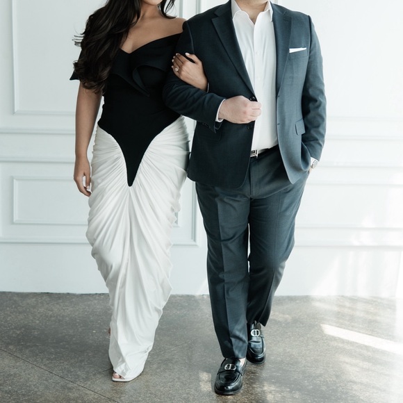 Elegant Black and White Off-Shoulder Gown custom from Dubai as seen on Noor - Picture 16 of 16